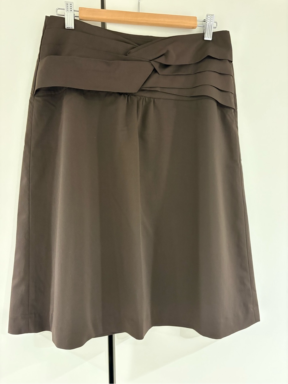 Twist-Waist A-Line Skirt in Chocolate Brown